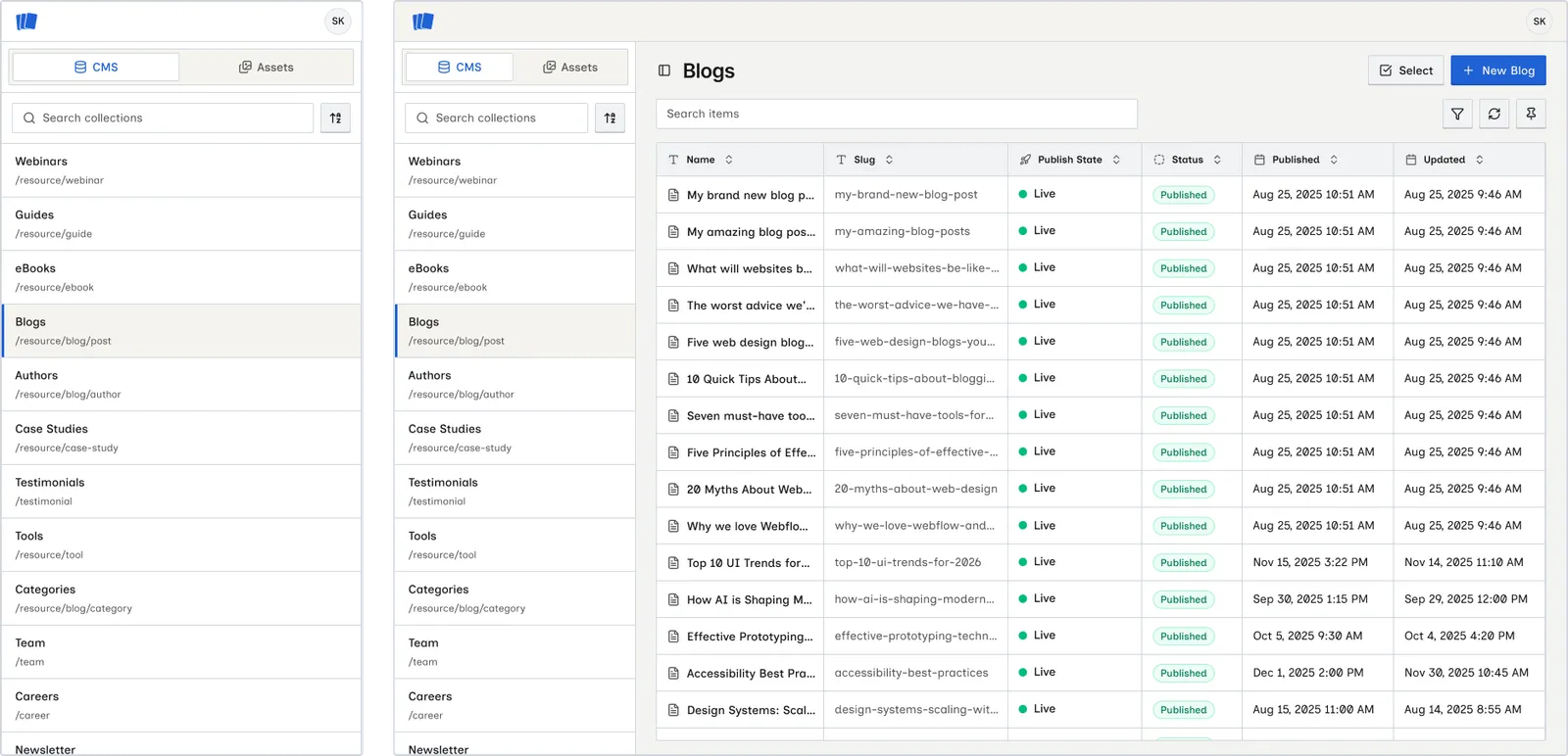 Collections sidebar