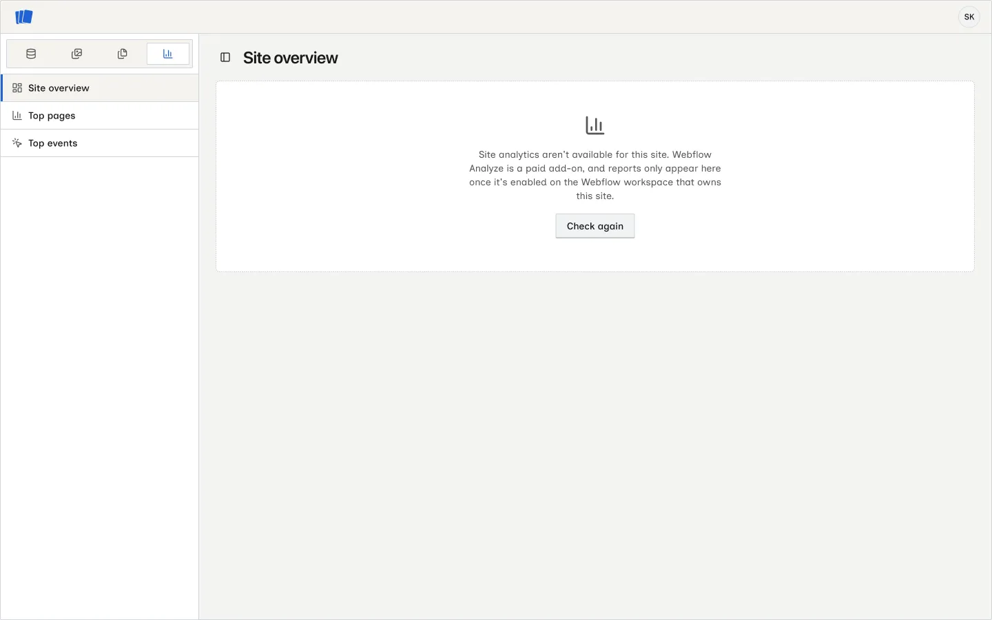 Analyze unavailable message with Check again button